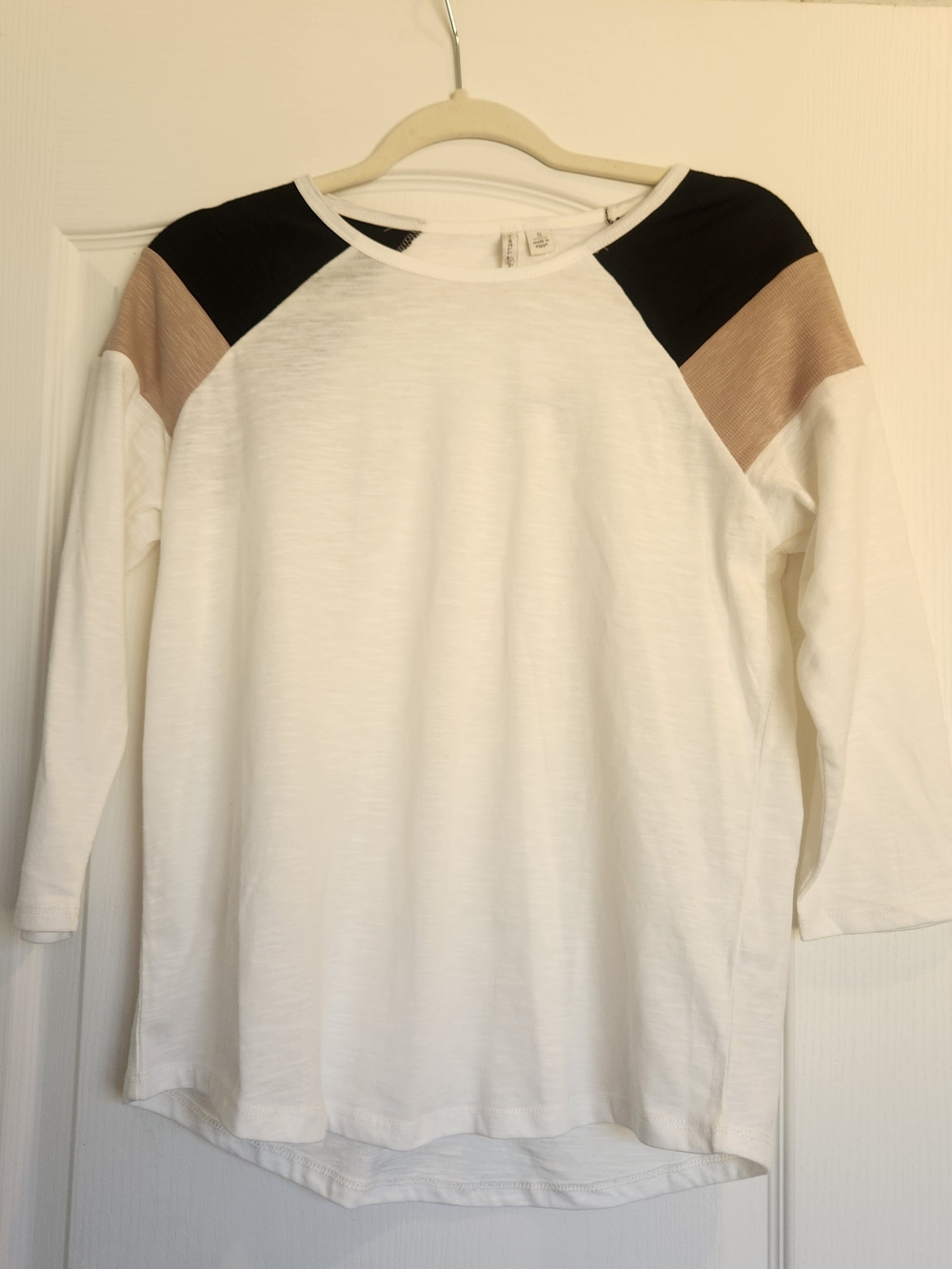 Cato White Long-Sleeve Top with Black and Beige Shoulder Panels S BNWT